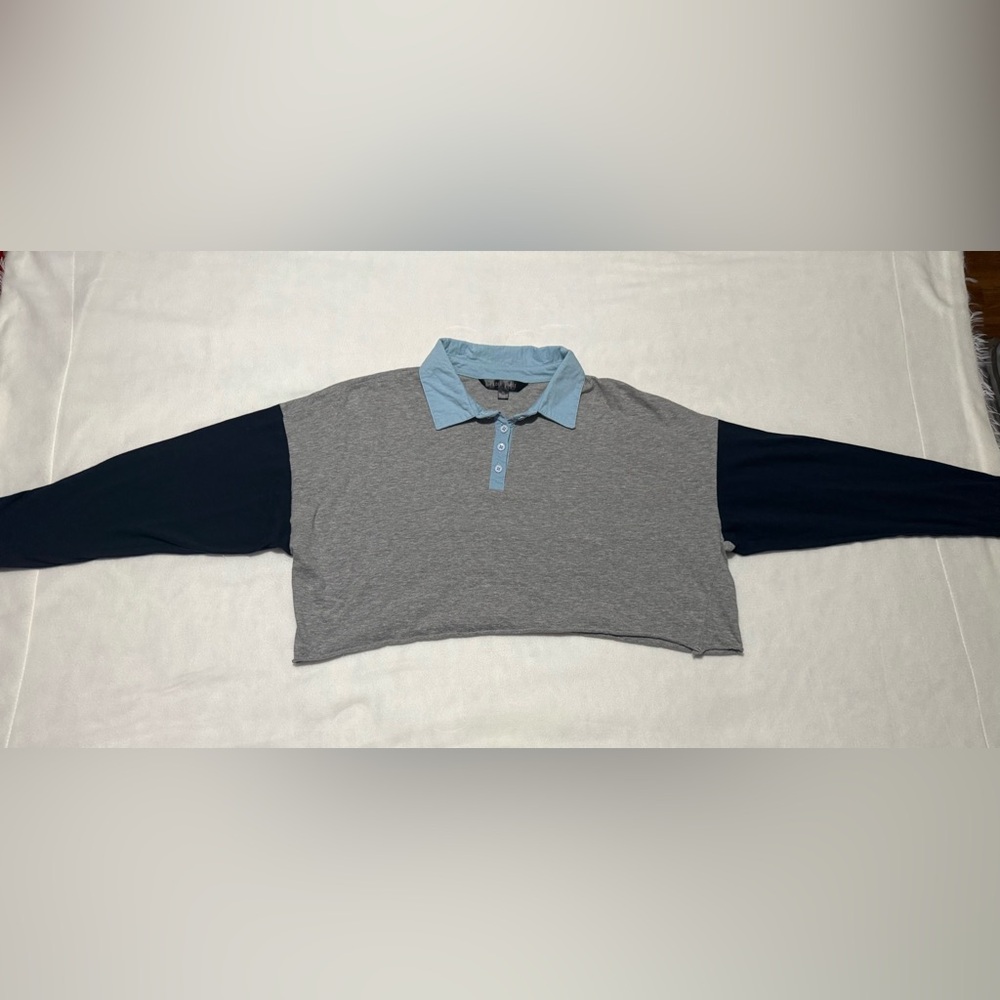 Gray and Blue Cropped Polo Shirt